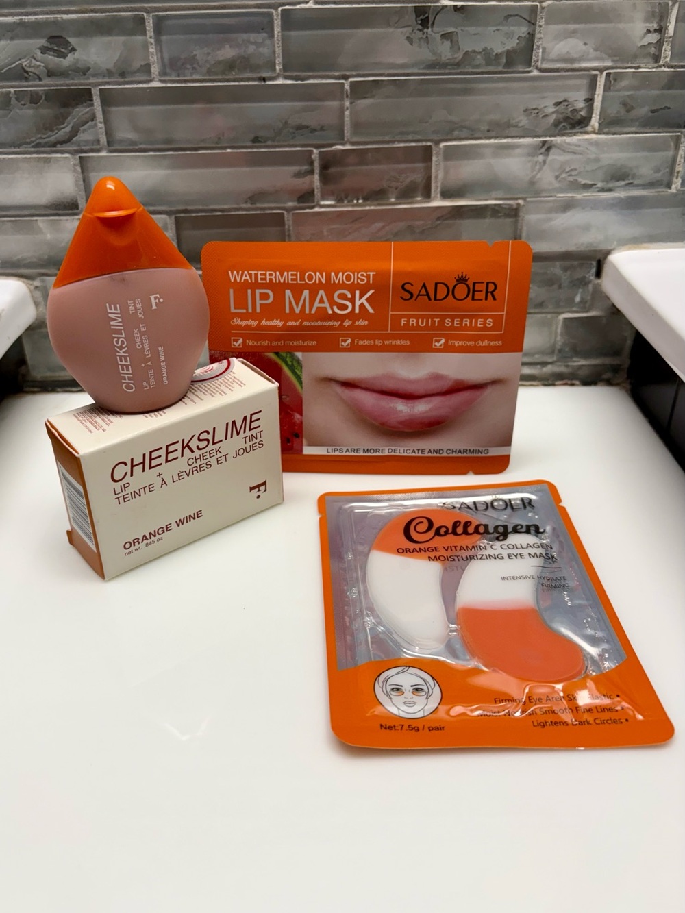 Freck Beauty CHEEKSLIME Lip & Cheek Tint in Orange Wine+ Sadoer Lip Mask. New